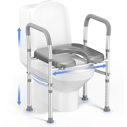Toilet Seat Risers for Seniors, Width and Height Adjustable Raised Toilet Seat with Handles, Fit Elderly, Pregnant, Handicap Toilet Seat for Any Toilet Riser Heavy Duty up to 330lbs