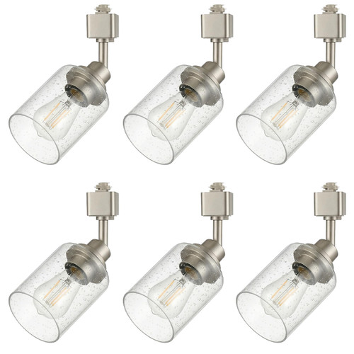 LOUSACE 6 Pack H Track Lighting Replacement Heads Brushed Nickel, Ceiling Track Lighting Fixtures with Seeded Glass Shades, E26 Base Track Light Heads for Retail Shop Kitchen Bathroom