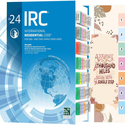 Index Tabs for 2024 International Residential Code, Color-Coded Laminated Waterproof 2024 IRC Tabs, with Page Markers and Alignment Guide & Bookmark (Book not Included)