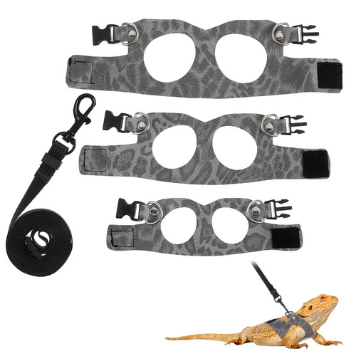 Classicseali 3 Pack Bearded Dragon Harness,3 Size Adjustable Soft Bearded Dragon Leash and Harness Set with Retractable, Lizard Leash for Small Animal Outdoor Walking(S, M, L)