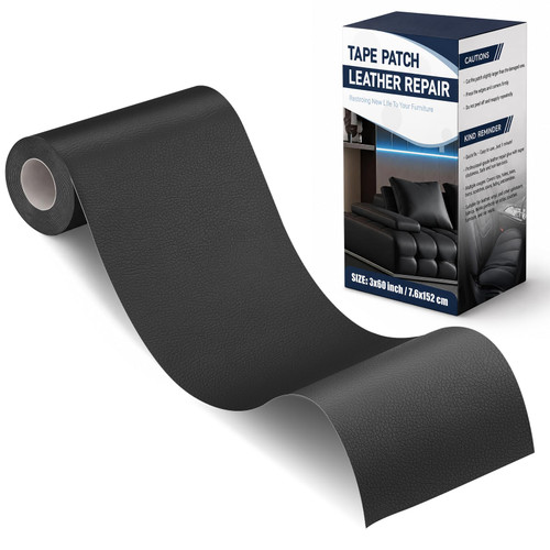 Zenyao Leather Repair Patch Tape - Self Adhesive Leather Repair Kit for Car Seat Furniture, Heavy Duty Vinyl Repair Patch for Couch Sofa, Waterproof for Rips Scratches Tears, 3x60 Inch Roll, Black
