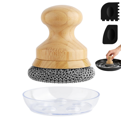 Cast Iron Scrubber,Chainmail Scrub Brush Cleaner for Cast Iron Pan Skillet