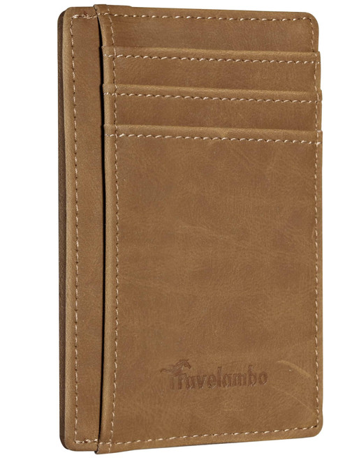 Travelambo Slim Wallet Front Pocket Minimalist Leather RFID Blocking Medium Size