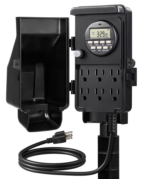 DEWENWILS Outdoor Digital Power Strip Timer, Waterproof Power Stake Timer