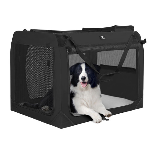X-ZONE PET Dog Crate 3-Door Kennel, Collapsible Portable Soft Sided Pet Carriers for Indoor & Outdoor, Multiple (28-Inch, Carbon Black)
