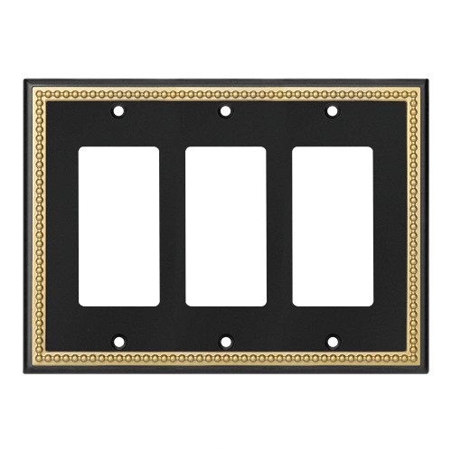 Pearled Frame Decorative Wall Plate Switch Plate Outlet Cover (Triple Decorator, Black & Dark Golden)