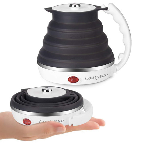 Food Grade Silicone Portable Collapsible Electric Travel Kettle (Black)