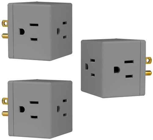 GE 3-Outlet Extender, 3 Pack, Grounded Wall Tap, Adapter Spaced, 3-Prong