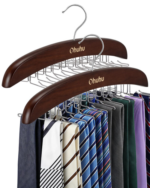 Ohuhu 24-Hook Wooden Tie Rack, 360° Rotating Rustproof Closet Hanger