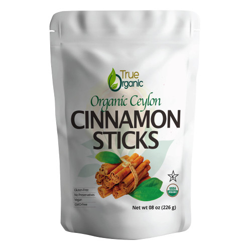 True Organic Ceylon Cinnamon Sticks, 08 ounces, Premium Grade, USDA Organic & Kosher Certified, Non-GMO, Ceylon Cinnamon stick, Pure Ceylon Quality
