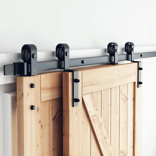 SMARTSTANDARD 5 FT Bypass Sliding Double Barn Door Hardware Kit, Black