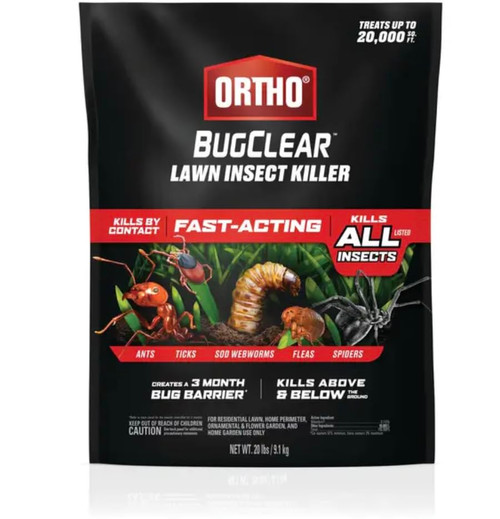 Ortho BugClear Lawn Insect Killer - Kills Ants, Ticks, Armyworms, Sod Webworms, Fleas and Spiders in Your Yard, Fast-Acting, Kills By Contact Above and Below the Ground, 20 lb.
