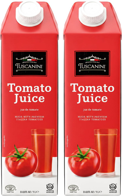 Tuscanini Premium Italian Tomato Juice 33.8oz (2 pack) | Not From Concentrate | Low Sodium Tomato Juice | Resealable Cap | Non GMO Verified | Kosher