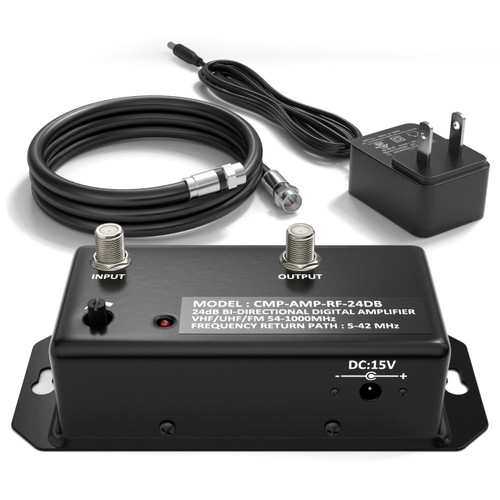 THE CIMPLE CO - TV Antenna Amplifier Kit with Coax - Digital TV Signal Booster with RG6 Coaxial Cable - Adjustable Gain, 24 dB Distribution, NTSC, ATSC, FM, UHF, VHF, 1000 MHz - Indoor Use Only