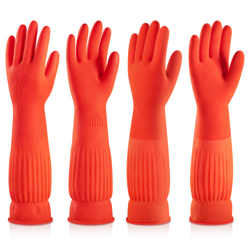 ThxToms 17" Rubber Dishwashing Gloves, Cotton Lined Kitchen Gloves, 2 Pairs