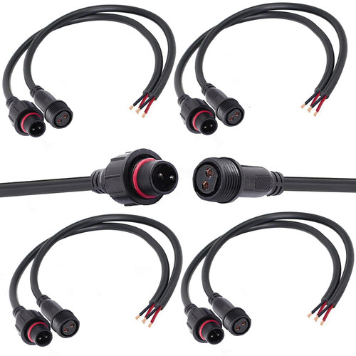 QOFOWIN 2 Wire Waterproof Connector, 2Pin Male Female Plug LED Connector,with 16AWG IP68 20CM Extension Cable for Car, Boat,Truck,Indoor/Outdoor LED Strip Lights(2Pin 5Pairs)