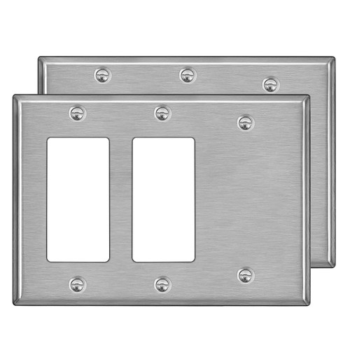 2 Pack BESTTEN 3-Gang Combination Metal Wall Plate, 2-Decorator/1-Blank