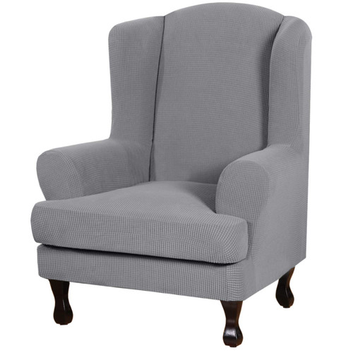 H.VERSAILTEX 2 Piece Stretch Jacquard Wingback Chair Covers Slipcovers Wing Chair Covers (Base Cover Plus Seat Cushion Cover) Furniture Covers for Wingback Chairs, Form Fitted Thick Soft, Dove