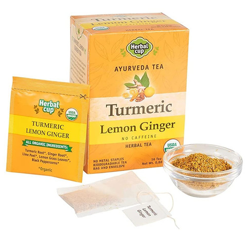 Herbal Cup Ayurveda Turmeric Tea, Organic Lemon Ginger, No Caffeine Herbal Teas (Organic Lemon Ginger, 16 Count (Pack of 6))