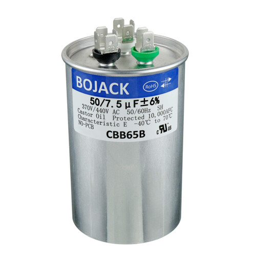 BOJACK 50+7.5 uF 50/7.5 MFD ±6% 370/440 V AC CBB65 Dual Run Circular Start Capacitor for AC Motor Run or Fan Start or Condenser Straight Cool or Heat Pump Air Conditioner
