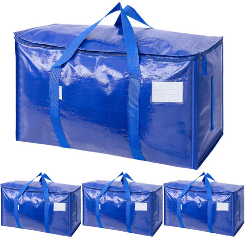 TICONN 4 Pack Extra Large Moving Bags Heavy Duty with Zippers & Carrying Handles, Durable Storage Bags Moving Boxes for Closet Organizers and Storage (4 Pack, Blue)