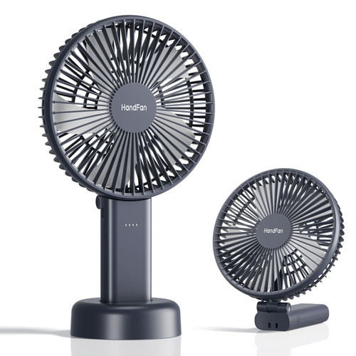 HandFan Quiet 6 Inch Handheld Fan [34H Max Cooling Time], 6 Speed Rechargeable Personal fan and Desktop with Base, 180° Foldable for Travel Concerts Makeup Office (Grey)