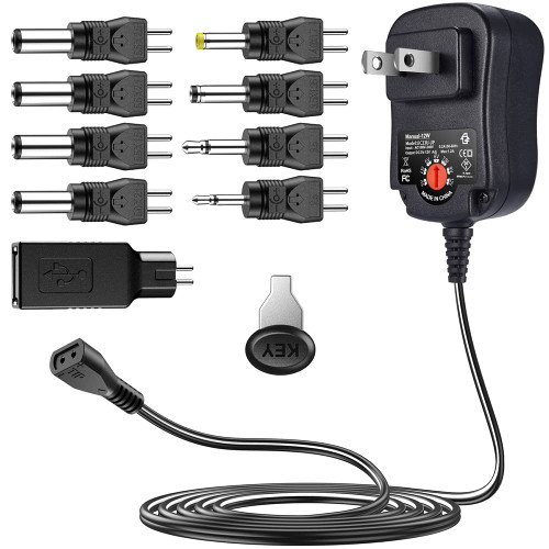 SoulBay 12W Reversible Polarity AC/DC Adapter, 3V-12V 1.2A, 9 Tips