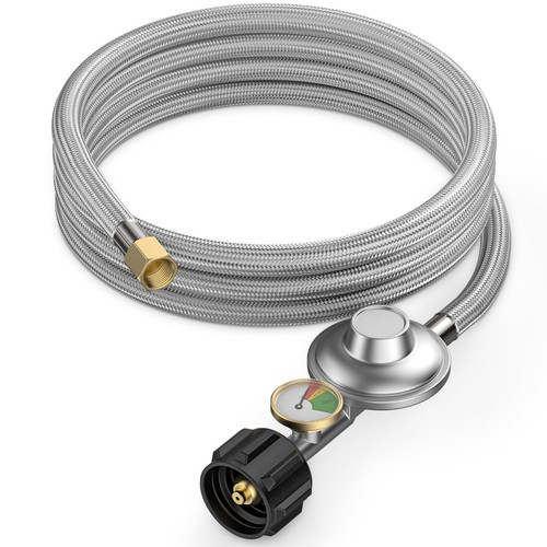 onlyfire 5 Feet Stainless Steel Propane Regulator Hose with Tank Gauge