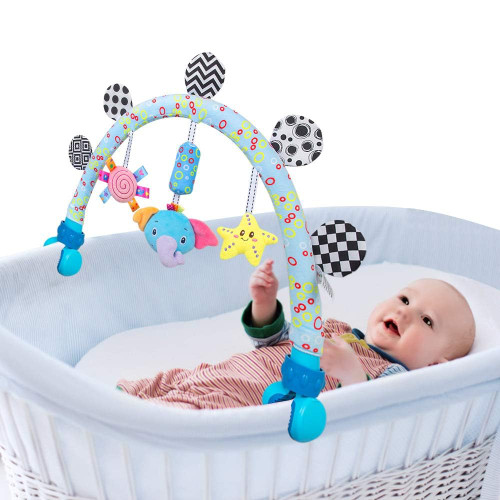 Caterbee Travel Arch Baby Bassinet Mobile Toys for Infant & Toddlers, Clip-On Stroller & Crib Activity Toy Bar with Hanging Toys, 0 Months+ (Elephant)