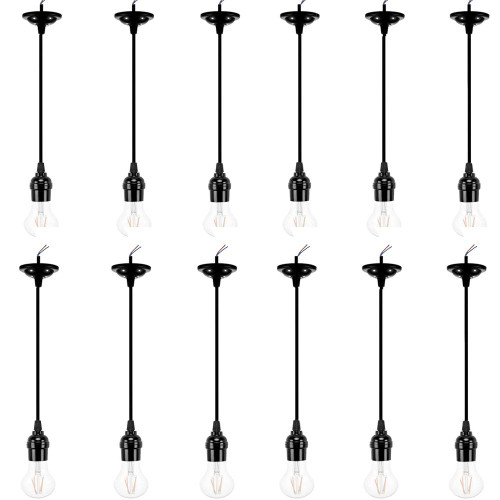 ACBungji 12 Packs Pendant Light Kit Cord, Hanging Light Socket Lamp Holder with Adjustable 4ft Lantern Wire Screw in E26 Edison Base Bulb for Kitchen Dining Room,Black