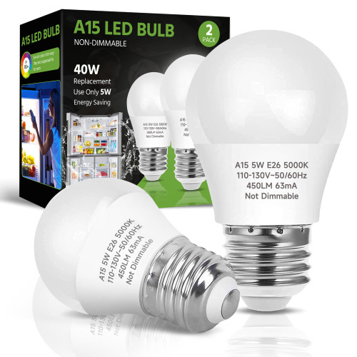 LED Refrigerator Light Bulb, A15 40W Equivalent, Daylight White 5000K