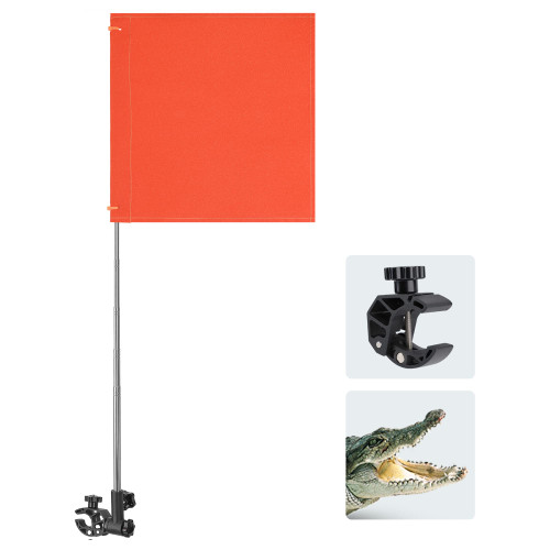 KEMIMOTO Orange Boat Flag with Alligator Mount, 360° Adjustable Water Ski Flag Boat, 13.1'' x 12.7'' Skier Down Flag with 48'' Telescopic Boat Flag Pole, for Swimmers Surfers Bikers Scooter Riders