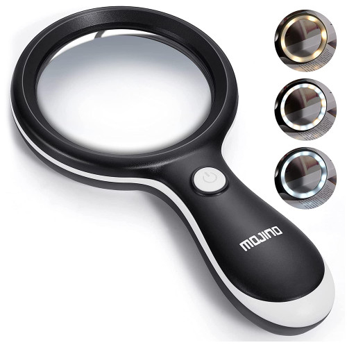 MOJINO 10X Lighted Large Handheld Reading Magnifier Glasses