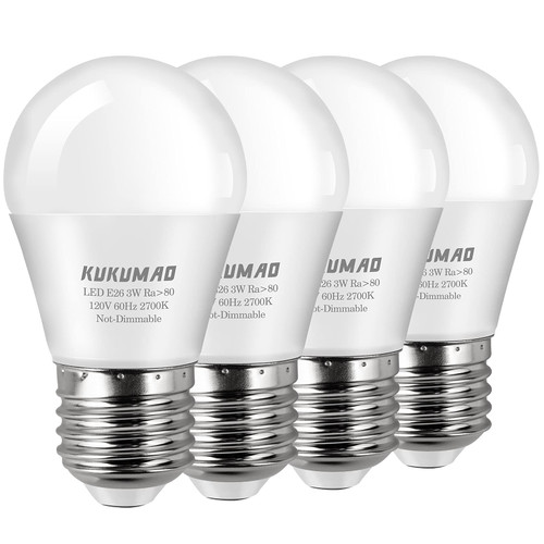 KUKUMAO LED Bulb 3W 25 Watt Equivalent, Night Stand Bulb Table Lamp Bulb A15 Light Bulbs Warm White 2700K LED Energy Saving E26 Medium Screw Base for Home Light Bulb