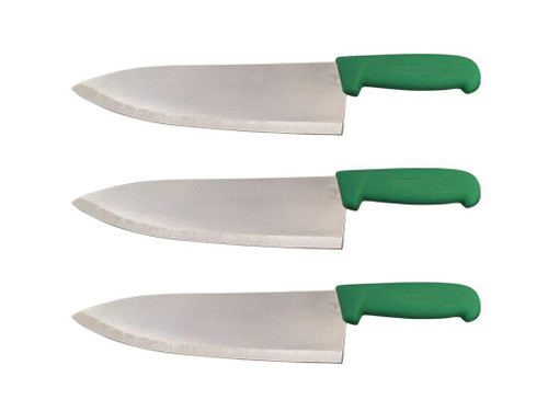Cozzini Cutlery Imports 10" Chef Knife Choose Your Color - Razor Sharp Commercial Kitchen Cutlery - Cook's Knives (3 Pack - Green)