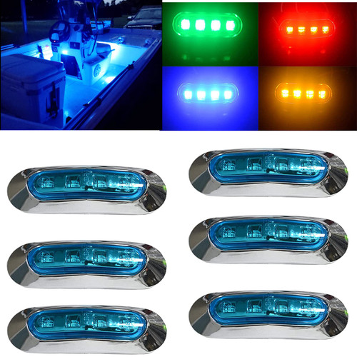 JXOFROAD LED Blue Boat Marine Lights,12V Interior Courtesy Light Deck Navigation Night Fishing Lure Lighted Waterproof Kayak Pontoon Swimming Strip Light(Pack of 6)