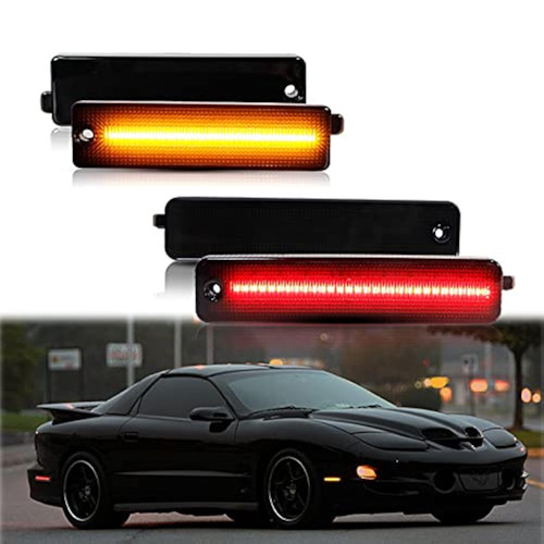 KENRTIR Smoked Lens Amber/Red LED Side Marker Light Kit Compatible With 1998-2002 Pontiac Firebird Trans Am, Replace OEM Sidemarker Lamps
