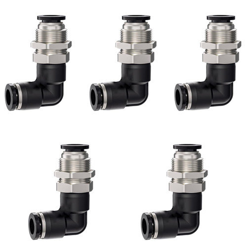 Jienk 5Pcs Bulkhead Elbow 1/4" x 1/4" Tube OD Push to Connect Tube Fitting