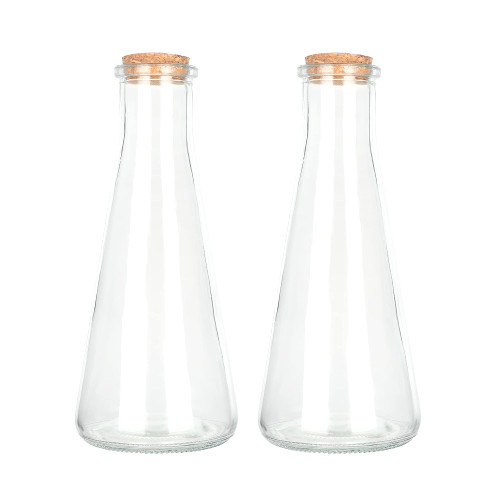 Magic Season Decorative Glass Bottles with Cork Stoppers (350 ml Tapered Bottles / 2 Pcs)