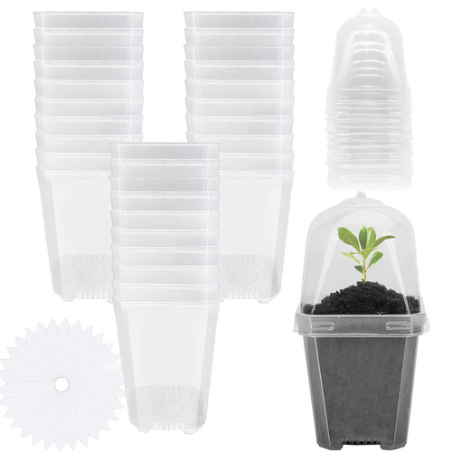 30 Packs Clear Plant Nursery Pot with Humidity Dome, Plastic Gardening Pot