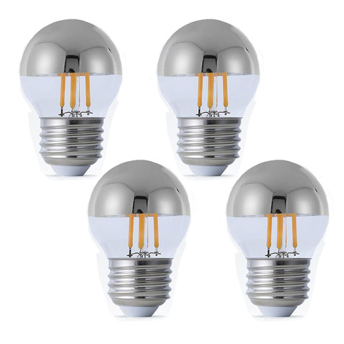 4W Half Chrome Light Bulbs Dimmable G45, Silver Tipped Mirror Retro Decorative LED Edison Bulb E26 Base 2700K Soft White 40W Equivalent Edison Bulbs with Half Chrome LED for Home Lighting , 4-Pack