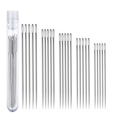 Performore Self-Threading Hand Sewing Needles, 25-Piece Stainless Steel Set