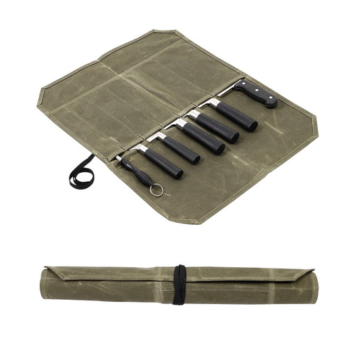 Knife Roll,Chef Knife Roll Bag,Waxed Canvas Knife Roll Case with 7 Slots,Portable Knife Wrap,Kitchen Knife Storage Case,Chef Tools Protector,Culinary Knife Bags,Travel Tool Roll Pouch,Knives Pouch