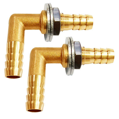 Uenede Brass 3/8 Inch Barb 90 Degree Elbow Bulkhead Fitting, 2PCS