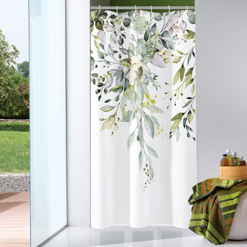 Gibelle Sage Green Eucalyptus Shower Curtain, Floral Print, 36x72