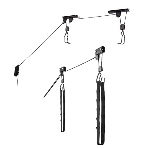 Garage Hoist Set of 2 - Includes 1 Kayak Pulley and 1 Ladder or Bike Hanger - Overhead Garage Storage for Ceilings up to 12-Foot by RAD Cycle