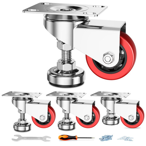 Homhoo 3" Leveling Plate Caster Wheels with Adjustable Foot Pad,Set of 4