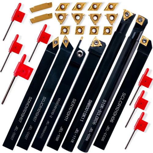 Lathe Turning Holders Lathe Tools Threading Holder 21pcs - Metal Lathe Cutting Tools 7pcs 3/8" Boring Bars+14pcs Indexable Carbide Inserts Golden for Lathe Tools