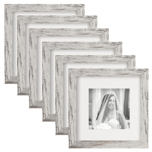 TOFOREVO 6x6 Picture Frames with 4x4 Mat Set of 6, Distressed White