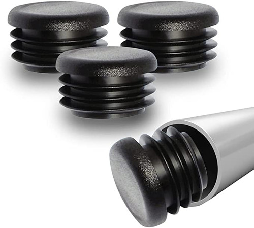 Prescott Plastics 1 1/2” (38.1mm) Outer Diameter Ribbed Plastic Hole Caps, Round Black Metal Tubing End Caps, Strong Furniture Leg Inserts, Impact & Weather Resistant, Made in the USA - 20 Pack